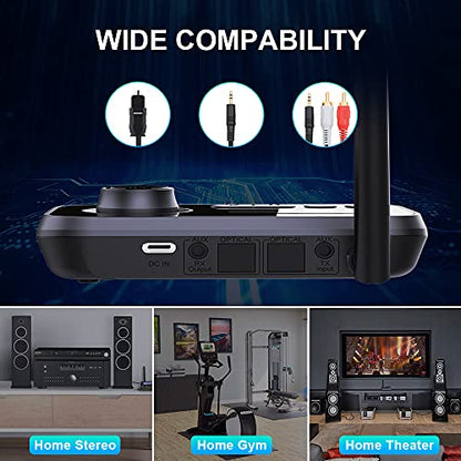 Bluetooth 5.3 Transmitter Receiver for 2 Headphones 3-in-1 Audio Adapter with Bypass Low Latency LCD Display ON/OFF Switch Volume Control Optical AUX RCA for Headphone Speaker TV Home Stereo - color: Black Grey