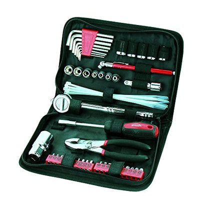 Apollo Tools 56 Piece Compact Metric Auto Tool Set in Zippered Case, Small Mechanic Tool Set for Car Emergency, Motorcycle Repair on the Road, Great for Travel Tool Needs - Red - DT9775 - size: 56 Piece, style: Metric (Automotive)