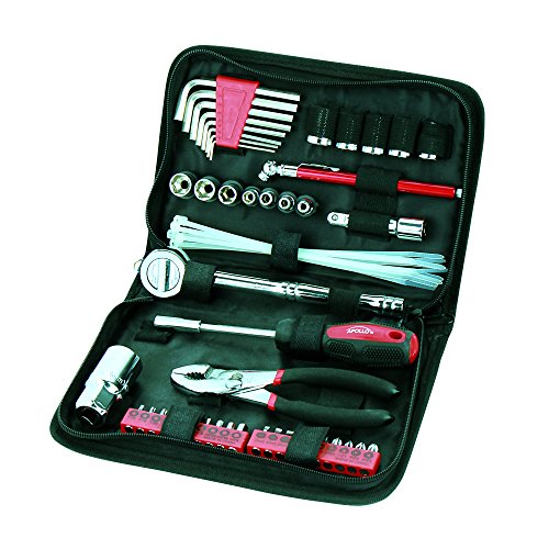 Apollo Tools 56 Piece Compact Metric Auto Tool Set in Zippered Case, Small Mechanic Tool Set for Car Emergency, Motorcycle Repair on the Road, Great for Travel Tool Needs - Red - DT9775 - size: 56 Piece, style: Metric (Automotive)