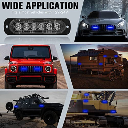 DIBMS LED Emergency Strobe Lights Bar 8x Blue 6 LED Strobe Warning Emergency Flashing Light Caution Construction Hazard Light Bar For Car Truck Van Off Road Vehicle ATV SUV Surface Mount - color: Blue