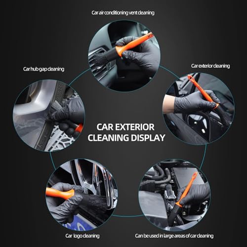 SPTA Car Detailing Brush Kit - 6 Pack, Auto Boar Hair Detail Brush Set Automotive Interior Exterior No Scratch Microfiber Detailing Brushes for Cleaning Air Vents, Engine Bays, Dashboard and Wheels - color: Car Detail Brush Set 6