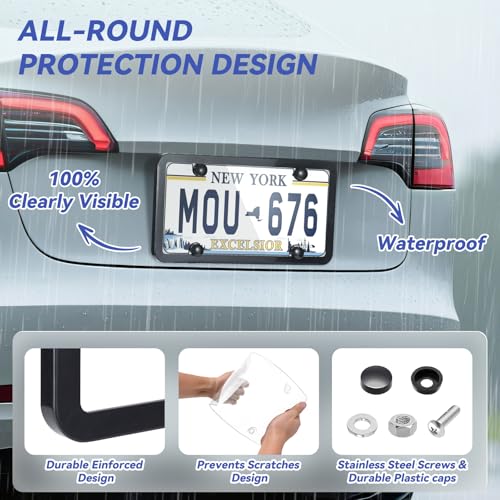Clear License Plate Cover & Frames, 2PCS License Plate Protector Rust-Proof Auto Licenses Plates Holder with Screws & Caps, Universal Vehicle License Protector (transprent) - color: transprent