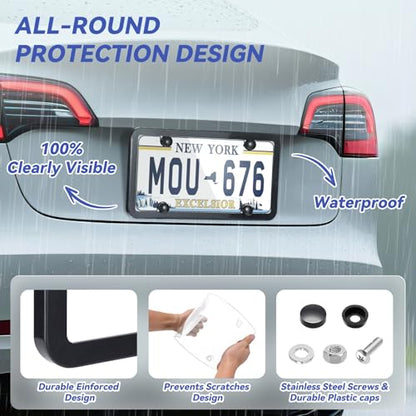 Clear License Plate Cover & Frames, 2PCS License Plate Protector Rust-Proof Auto Licenses Plates Holder with Screws & Caps, Universal Vehicle License Protector (transprent) - color: transprent