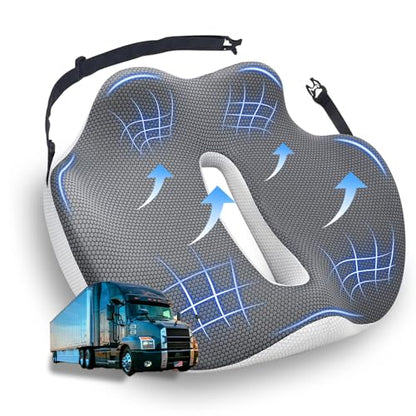 X-Large Seat Cushion for Truck Driver, Upgraded Cushion for Back Support and Pain Relief, Memory Foam with Non-Slip Washable Cover, Relieves Long-Term Truck Sitting and Pain - size: X-Large