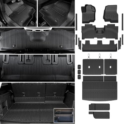 Floor Mats Cargo Mat Set for 2018-2024 Ford Expedition Max 8 Seats Bench Seat, All Weather TPE Cargo Liner Trunk Lower Mat Door Sill Guards Accessories (8 Seats Floor Mats Set) - style: 8 Seats Floor Mats Set