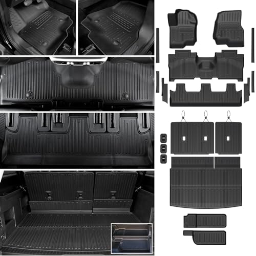 Floor Mats Cargo Mat Set for 2018-2024 Ford Expedition Max 8 Seats Bench Seat, All Weather TPE Cargo Liner Trunk Lower Mat Door Sill Guards Accessories (8 Seats Floor Mats Set) - style: 8 Seats Floor Mats Set