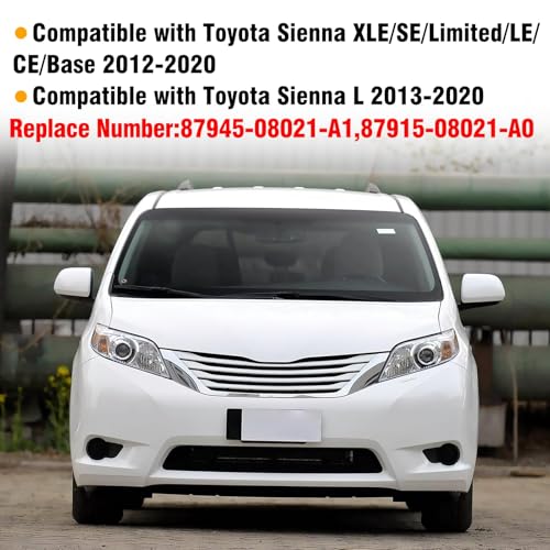 Moonlinks 1Pair Compatible with 2012 2013 2014 2015 2016 2017 2018 2019 2020 Toyota Sienna Mirror Cover Replacement, White Left Driver Side&Right Passenger Side Door Rearview Side Clip-on Mirror Cap - color: Pair White