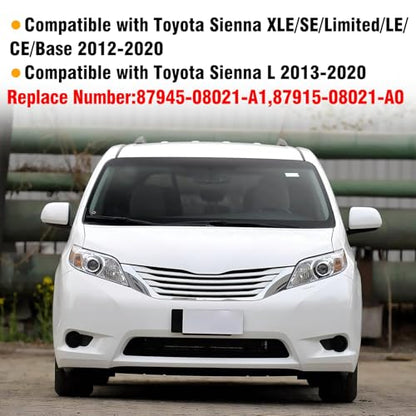 Moonlinks 1Pair Compatible with 2012 2013 2014 2015 2016 2017 2018 2019 2020 Toyota Sienna Mirror Cover Replacement, White Left Driver Side&Right Passenger Side Door Rearview Side Clip-on Mirror Cap - color: Pair White