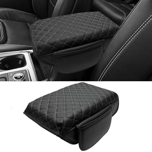 Center Console Cover for Ford Explorer 2026 2025 2020-2024 Accessories 1.2in Thickness Armrest Cover Leather Arm Rest Box Lid Protector Cushion Pad Middle Console Cover with Side Pockets (Gray Stitch) - color: Gray Stitches