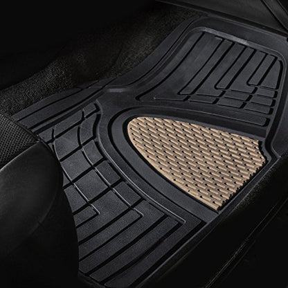 FH Group Premium Liners Tall Channel Trimmable All Weather Rubber Full Set Car Floor Mats (Beige) w. Trimmable All-Season Cargo Liner (Black) - Universal Fit for Cars Trucks and SUVs - color: Beige, style: With Cargo Mats