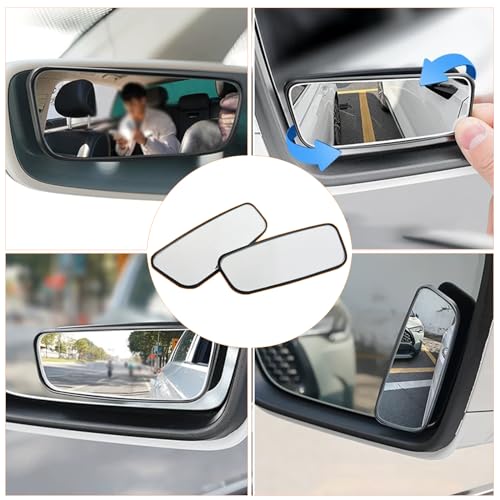 2-Pack Car Blind Spot Mirror, 3.7" x 1.4" Curved Wideangle, High-Definition Glass Adjustable Anti-Glare, Universal Car Side Mirror (Black)