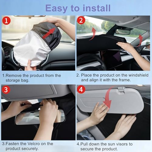 Car Windshield Sun Shade, Helps Keep Interior Cooler & Improve Comfort, Reinforced Edges & Flexible Frame, Foldable Design for Daily Use & Long Parking, Suitable for Most SUVs - size: 57 x 31 in
