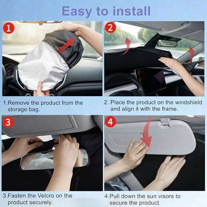 Car Windshield Sun Shade, Helps Keep Interior Cooler & Improve Comfort, Reinforced Edges & Flexible Frame, Foldable Design for Daily Use & Long Parking, Suitable for Most SUVs - size: 57 x 31 in