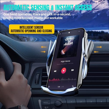 Wireless Car Charger, MAX 15W Fast Charging Auto Clamping, Sensing Phone Holder Mount, fit for iPhone 16 15 14 13 12 Pro Max Xs X, Samsung Galaxy S24 Ultra S23 S22 S21 S20 Note20 (1-Silver) - color: 1-Silver