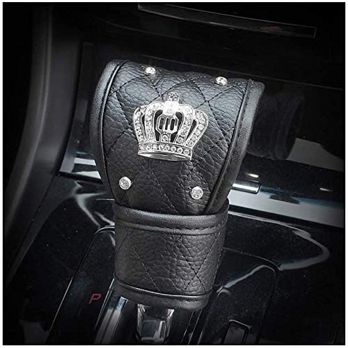 Queen Seat Safety Belt Pads - Leather Crystal Handbrake Cover - Bling Tiara Gear Crown Shift Stick Protector, for Girls Women or Ladies(4Pcs) - color: 1.1 Crown Bundle
