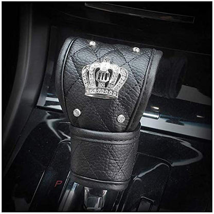Queen Seat Safety Belt Pads - Leather Crystal Handbrake Cover - Bling Tiara Gear Crown Shift Stick Protector, for Girls Women or Ladies(4Pcs) - color: 1.1 Crown Bundle