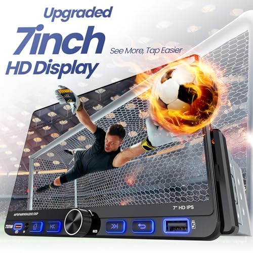 7“Single Din Radio with Apple CarPlay & Android Auto, UHD Single Din Touchscreen Car Radio, Car Stereo with 1080P Backup Camera, Mirror Link, Bluetooth 5.3, GPS, AM&FM, Fast Charging, EQ, SWC