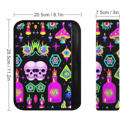 Fashion 2PCS Car Belt Covers, Goth Gothic Skull Mushroom Magic Witch Witchy Protect Your Shoulders Car Safety Seat Belt Strap - color: Color845