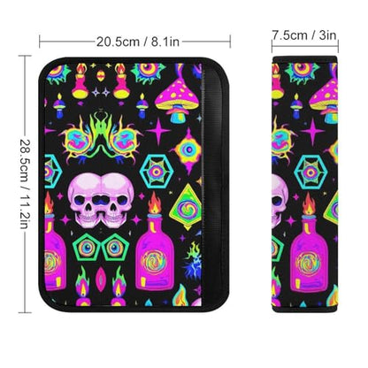 Fashion 2PCS Car Belt Covers, Goth Gothic Skull Mushroom Magic Witch Witchy Protect Your Shoulders Car Safety Seat Belt Strap - color: Color845