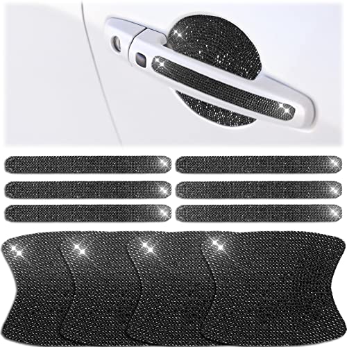 Frienda 10 Pieces Bling Car Accessories for Women Bling Car Door Handle Protector Door Handle Covers for Car Rhinestone Car Bowl Protector Accessories Women Stickers(Black) - color: Black
