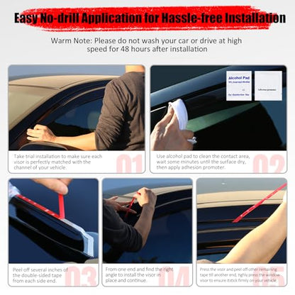 IKON MOTORSPORTS Tape on Low Profile Window Visors, Compatible with 2018-2024 Audi Q5 & SQ5 (Not Fit Sportback Models), Acrylic Smoke/Tinted Rain Guards, Side Window Wind Deflectors 4PCS