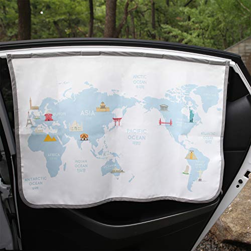 Magnetic Car Sun Shade Curtain for Side Window – Sun Blocker and UV Protector for Baby, Kids, and Pets – Universal Fit with Built-in Magnets for Steel-Framed Door (Be-Travel Map) - color: Be-Travel Map