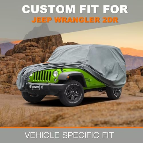 Kayme Heavy Duty Jeep 2dr Car Cover, Custom Fit Jeep Wrangler 2 Door CJ YJ JK JL Waterproof All Weather for Automobiles, Full Car Cover - Sun, Rain & UV Protection - size: 1.Custom Fit Jeep Wrangler 2 Door