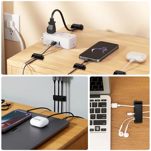 Self Adhesive Cable Management Clips, Line Clips, Cable Organizers, TV PC Line Clips, Ethernet Cable Clips Under Desks - Durable PA66 Material, Easy to Install (Black 20Pcs )