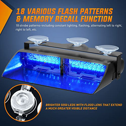 Nilight Blue Emergency Strobe Lights Windshield Hazard Warning Safety Flash with Suction Cups Super Bright LED Strobe Light for Police Enforcement Firefighters Vehicle Truck - color: Blue