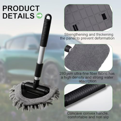 Car Windshield Cleaning Tool, Vehicle Window Cleaner with 3 Reusable Pads & Extendable Handle, Automotive Glass Wiper Wash Kit for Interior Exterior, Universal for Vehicles (Triangular) - size: Triangular