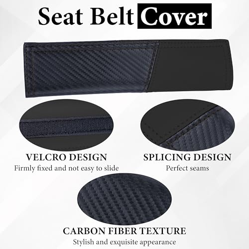 ecocstm 2 PCS Car Seat Belt Cover Pad, Carbon Fiber Safety Seatbelt Shoulder Strap Covers, Breathable Leather Soft Harness Pad, Interior Car Accessories, Universal for SUV, Truck, RV (Black - color: Black