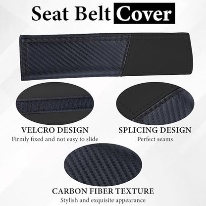 ecocstm 2 PCS Car Seat Belt Cover Pad, Carbon Fiber Safety Seatbelt Shoulder Strap Covers, Breathable Leather Soft Harness Pad, Interior Car Accessories, Universal for SUV, Truck, RV (Black - color: Black