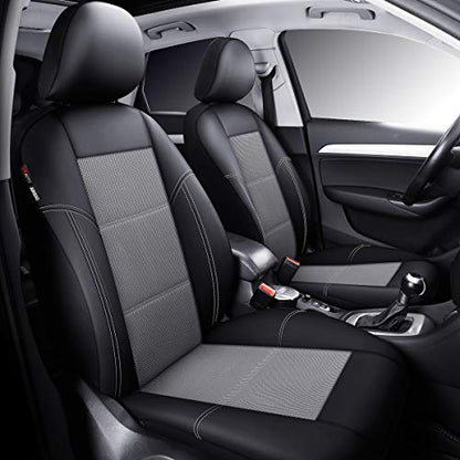 P&J AUTO Leather and Mesh Car Seat Cover Front Pair Universal Fit for Cars Trucks Vans & SUVs Airbag Compatible (Grey) - color: BK GY