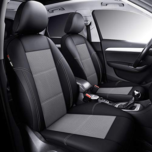 P&J AUTO Leather and Mesh Car Seat Cover Front Pair Universal Fit for Cars Trucks Vans & SUVs Airbag Compatible (Grey) - color: BK GY
