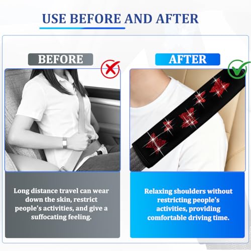 Car Seat Belt Covers, 2PCS Butterfly Soft Vehicle Seatbelt Shoulder Strap Pad Cushions, Comfortable Automotive Interir Harness Pad, Universal for SUV Automobile Truck (Red) - color: Red