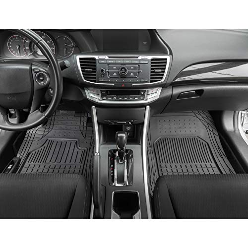 BDK 4-Piece FlexGrid Rubber Floor Mats for Cars Trucks SUVs Vans, Trim-to-Fit Heavy Duty Weatherproof Waterproof Square Grid Deep Dish Ridges Protection Front Rear