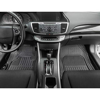 BDK 4-Piece FlexGrid Rubber Floor Mats for Cars Trucks SUVs Vans, Trim-to-Fit Heavy Duty Weatherproof Waterproof Square Grid Deep Dish Ridges Protection Front Rear