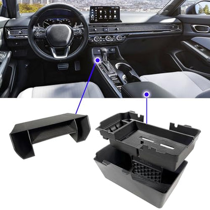2025 2026 Civic Double Center Console Organizer Tray for 2022-2026 Honda Civic 11th Gen Sedan Hatchback LX EX Sport 2025 Accessories Civic 2026 Central Console Organizer Insert Tray(2pcs) - style: Double Box-2pcs