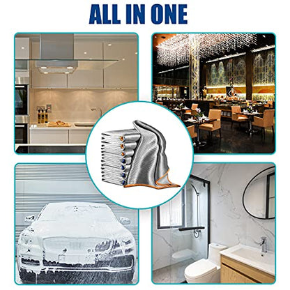Airlab Streak Free Miracle Cleaning Cloth Easy Clean Pack of 8-12" x 16" Microfiber Dish Cloths Glass Polishing Lint Free for Kitchen Mirrors Wine Car - color: Sliver, Pack of 8