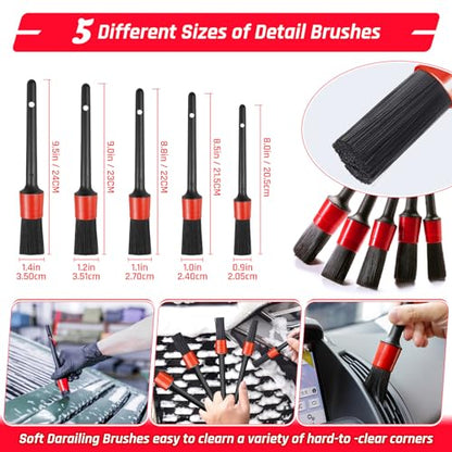 34PCS Car Detailing Brush Set, Car Detailing Kit, Car Detailing Brushes, Car Cleaning Kit, Car Windshield Cleaning Tool, Professional Car Care kit - Car Wash Brush kit for Interior Exterior Wheels - color: 34 PCS-Red