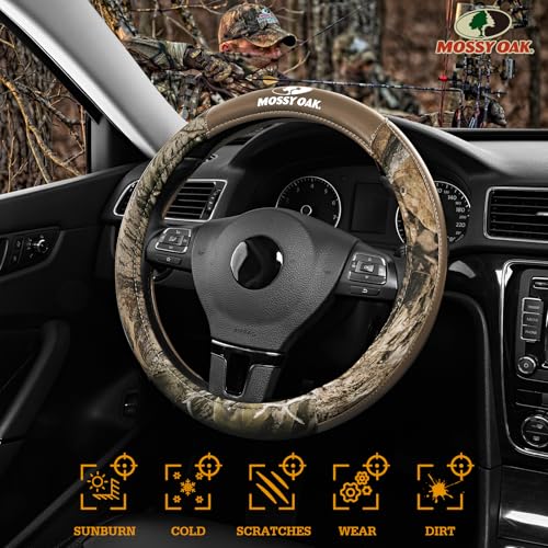 Mossy Oak Camo Steering Wheel Cover, Durable Grip Car Steering Cover, Universal Fit 14.5"–15.5" - Made with Premium Beige PVC Leather and Cotton Fabric, Anti-Slip - Official Licensed Product - color: Beige