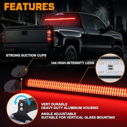 XRIDONSEN 35 inch Traffic Advisor Light Bar 144 LED Red Emergency Lights Warning Flashing Safety Front/Rear Windshield strobe Lights w/Controller for Police Firefighter Vehicles Trucks - color: Red