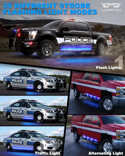 LUMENIX 2PCS 70 Inch Emergency Strobe Lights Strip LED Running Board Flexible Lights Bar Flashing Warning Hazard Safety Side Light for First Responder Vehicles Trucks Pickups Police Firefighters- Blue - color: Blue