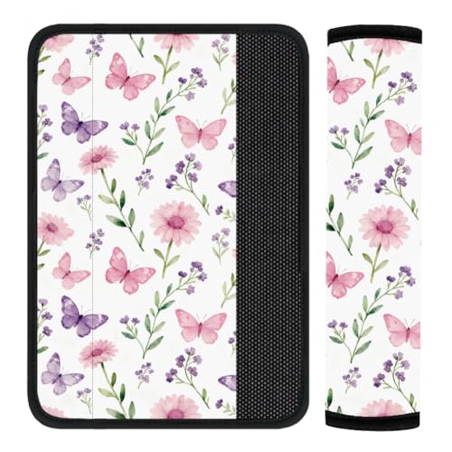 2Pcs Seat Belt Cover Pad 11 Inch Long Seat Belt Cushion Soft Comfort Shoulder Strap Protector Neck Pad Auto Accessory Decoration for Car Truck SUV Bag Backpack Floral Butterfly - color: Floral Butterfly