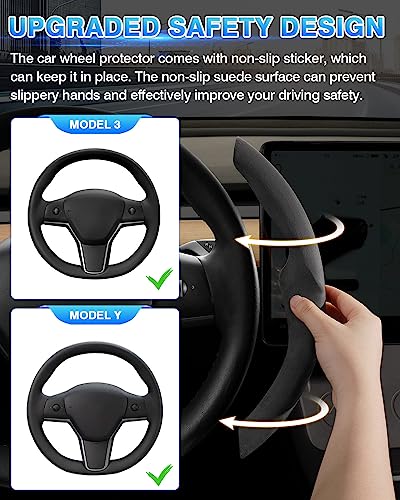 Shademax Custom-Fit for Tesla Steering Wheel Cover, Tesla Model Y / 3 2017-2025 2026 (Fit Model Y Juniper 2026/ Model 3 Highland) Suede Steering Wheel Cover Protector Model Y/ 3 Accessories (Gray) - color: Gray