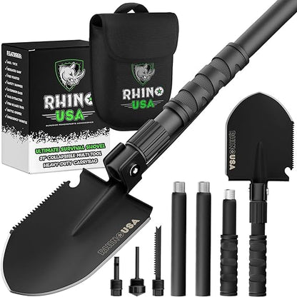 Rhino USA Survival Shovel w/Pick - Heavy Duty Carbon Steel Military Style Entrenching Tool for Off Road, Camping, Gardening, Beach, Digging Dirt, Sand, Mud & Snow. (Survival Shovel) - size: Ultimate 31" Survival E-tool