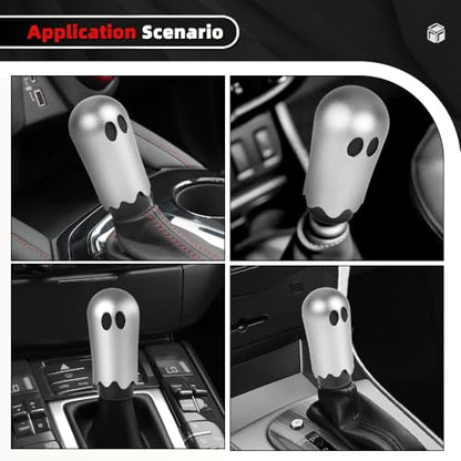Ghost Shift Knob, Aluminum Weighted Automotive Gear Shift Manual knobs Lever with 3 Threaded Adapters M8 M10 M12 x 1.25, Universal for Vehicle Funny Cool Spooky Car Accessories (Silver) - color: Silver