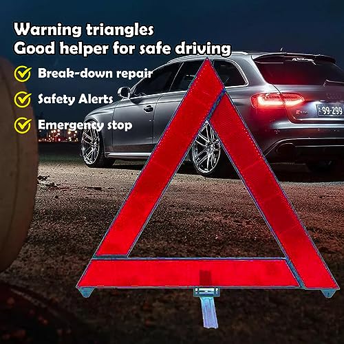 2 PCS Reflective Folding Vehicle Danger Sign, Safety Triangle Kit, Vehicle Breakdown Stop Warning Sign, Fit for Most Car (Red)