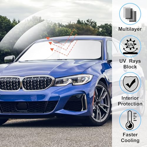 Windshield Sun Shade Custom Fit for 2019-2024 2025 2026 BMW 3 Series Accessories Foldable Sunshade Sun Blocker Protect Car from Sun Rays & Heat Damage Keep Car Cooler - size: Fit BMW 3 Series 2019-2026