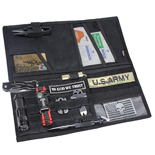 WYNEX Car Sun Visor Organizer with Double-Sided Folding MOLLE Panel, Auto Sun Visor Storage for Essentials & Tactical Gear, Compatible with Cars, Pickup, Trucks, Vans, SUVs - color: Black